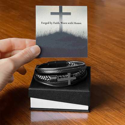 Faith Cross Leather & Stainless Steel Bracelet: Fortis