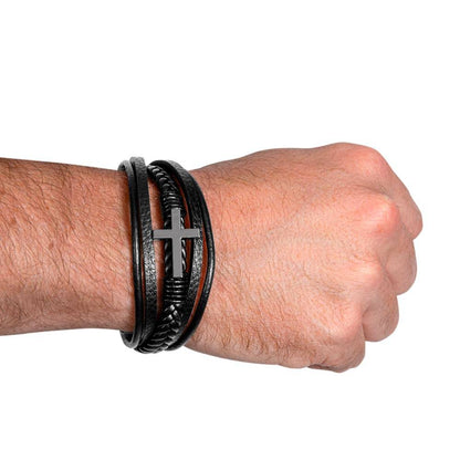 Faith Cross Leather & Stainless Steel Bracelet: Fortis
