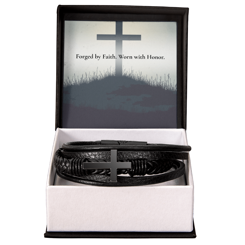 Faith Cross Leather & Stainless Steel Bracelet: Fortis