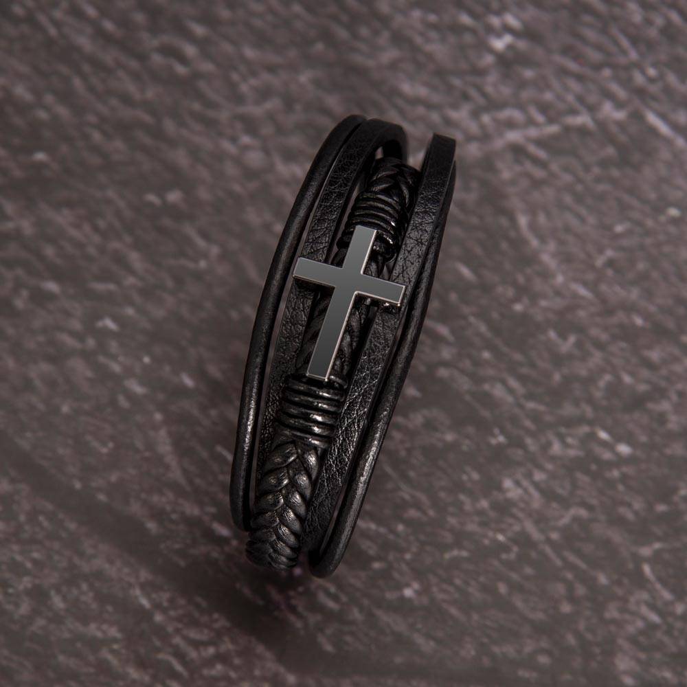 Faith Cross Leather & Stainless Steel Bracelet: Fortis