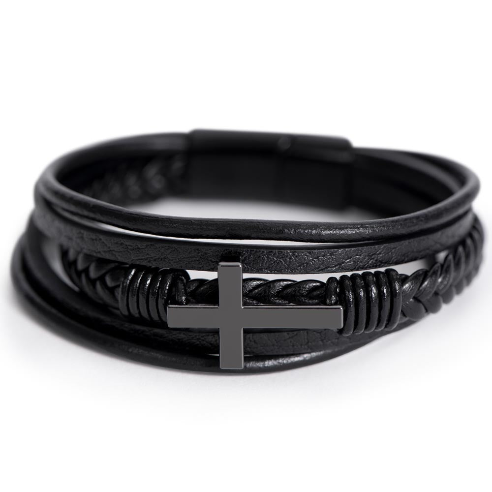 Faith Cross Leather & Stainless Steel Bracelet: Fortis