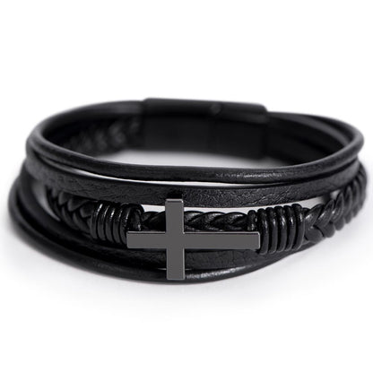 Faith Cross Leather & Stainless Steel Bracelet: Fortis