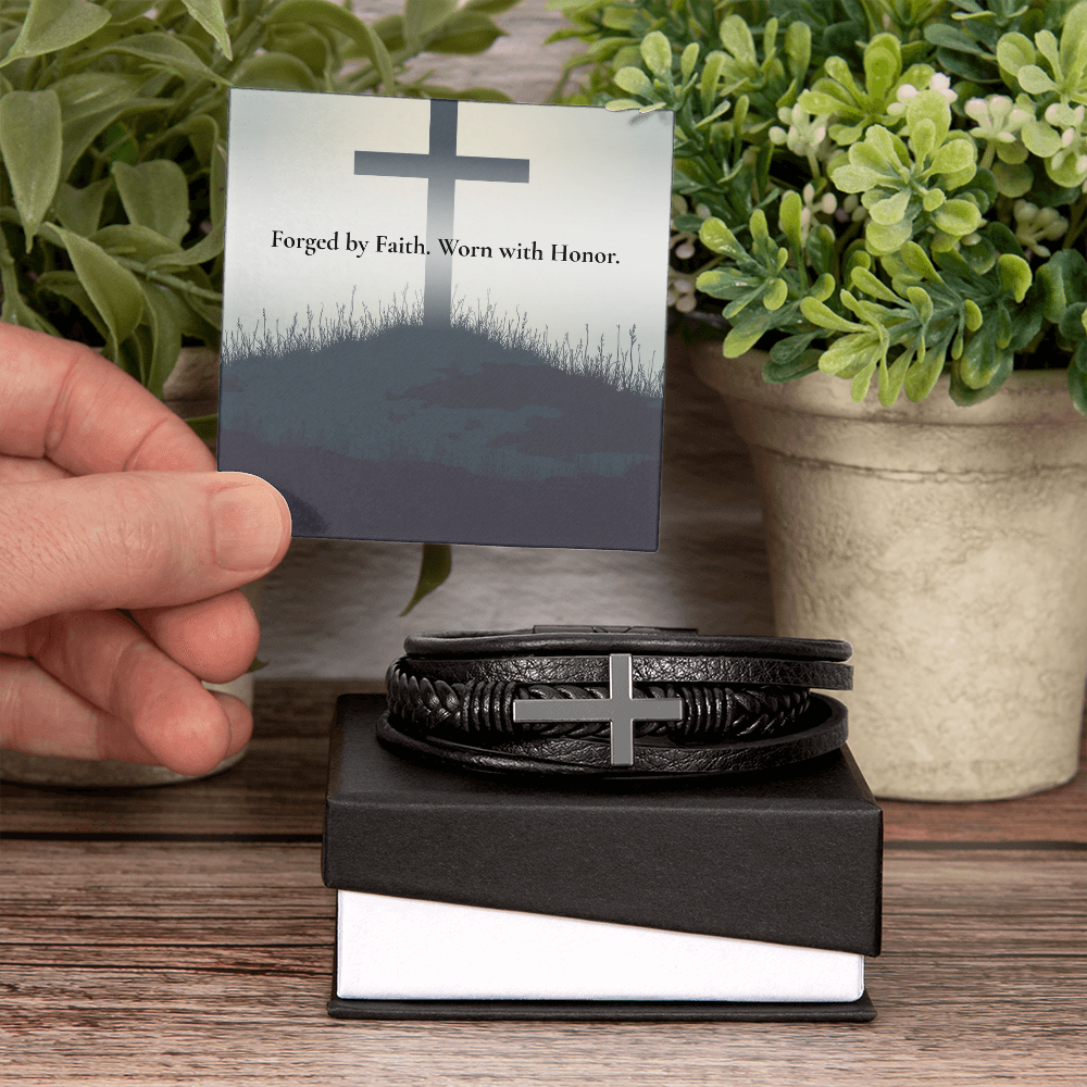 Faith Cross Leather & Stainless Steel Bracelet: Fortis