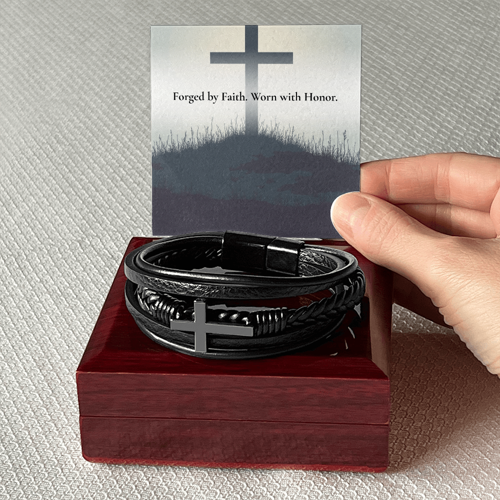Faith Cross Leather & Stainless Steel Bracelet: Fortis