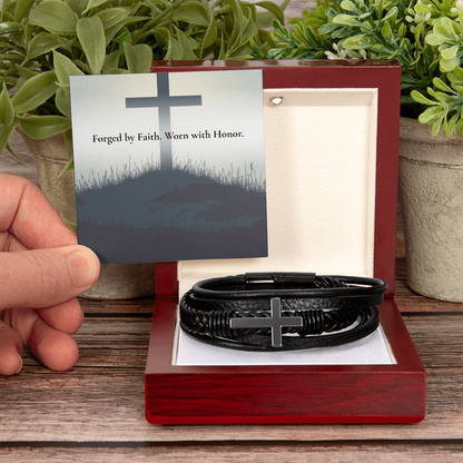 Faith Cross Leather & Stainless Steel Bracelet: Fortis