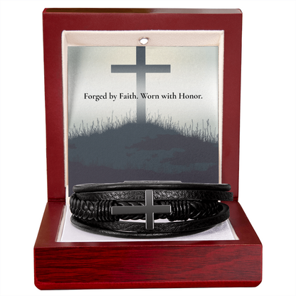 Faith Cross Leather & Stainless Steel Bracelet: Fortis