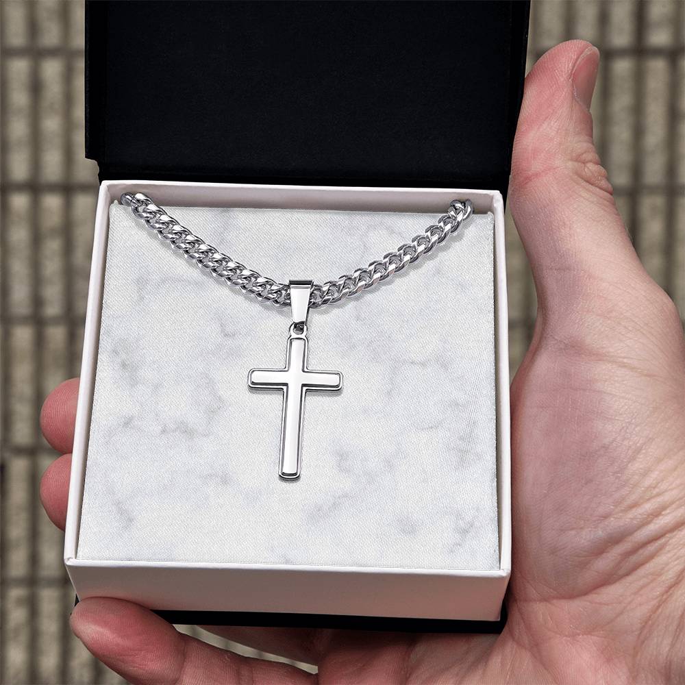 Personalized Cuban Link Chain Cross Necklace: Divine Link