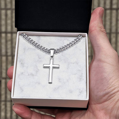 Personalized Cuban Link Chain Cross Necklace: Divine Link