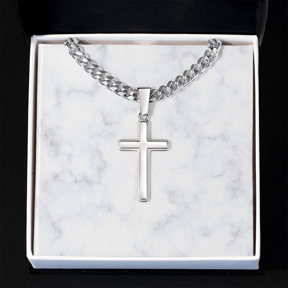 Personalized Cuban Link Chain Cross Necklace: Divine Link