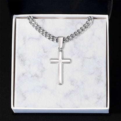 Personalized Cuban Link Chain Cross Necklace: Divine Link