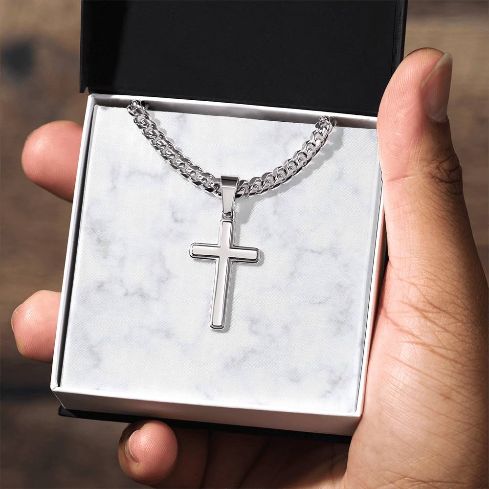 Personalized Cuban Link Chain Cross Necklace: Divine Link
