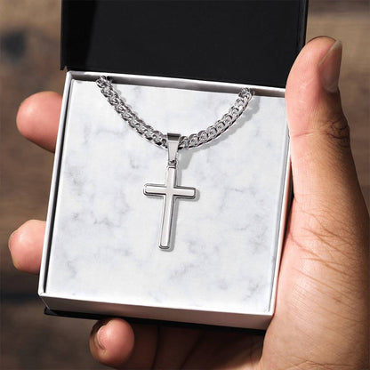 Personalized Cuban Link Chain Cross Necklace: Divine Link