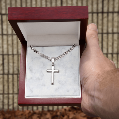 Personalized Cuban Link Chain Cross Necklace: Divine Link