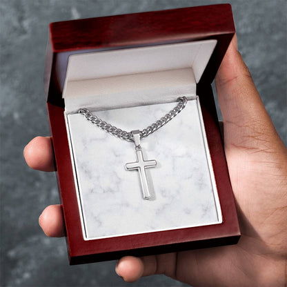 Personalized Cuban Link Chain Cross Necklace: Divine Link