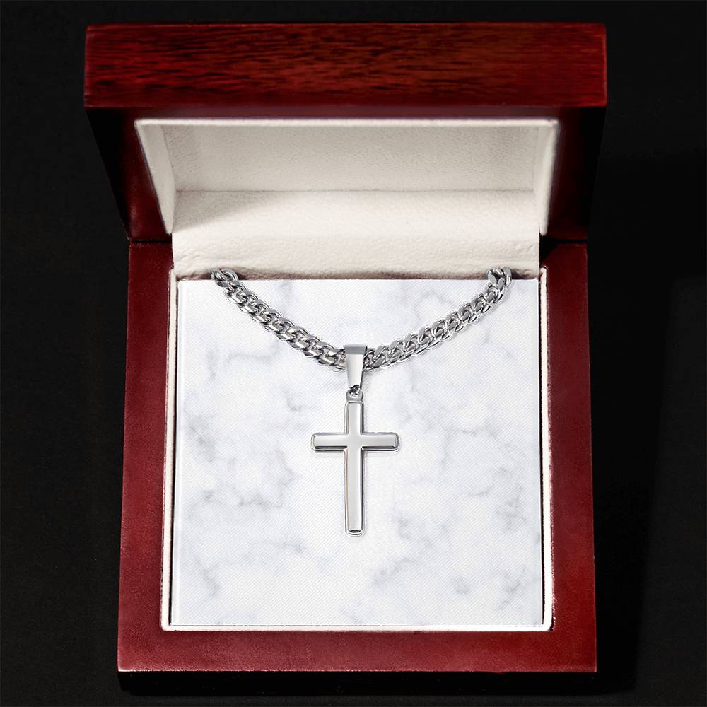 Personalized Cuban Link Chain Cross Necklace: Divine Link