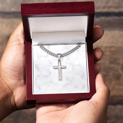 Personalized Cuban Link Chain Cross Necklace: Divine Link