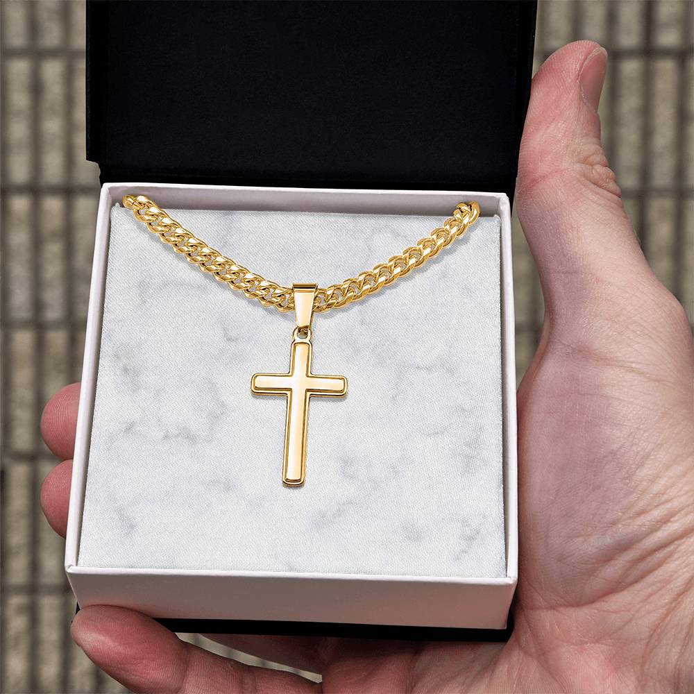 Personalized Cuban Link Chain Cross Necklace: Divine Link