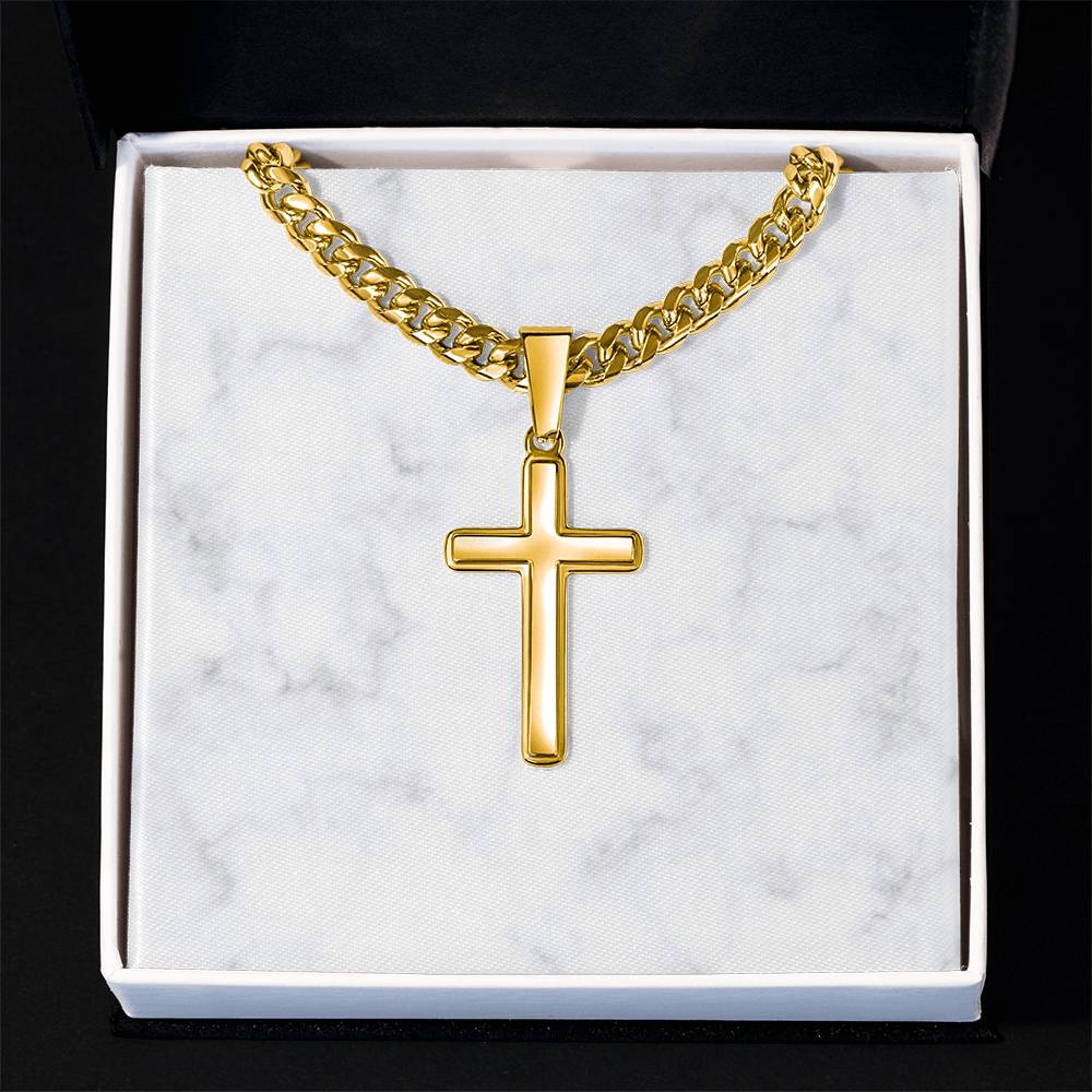 Personalized Cuban Link Chain Cross Necklace: Divine Link