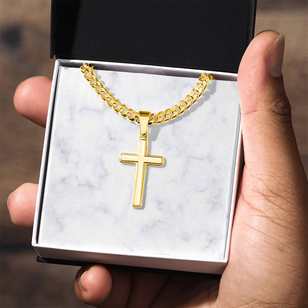 Personalized Cuban Link Chain Cross Necklace: Divine Link