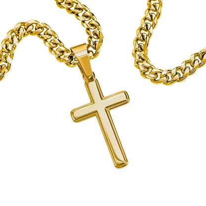 Personalized Cuban Link Chain Cross Necklace: Divine Link