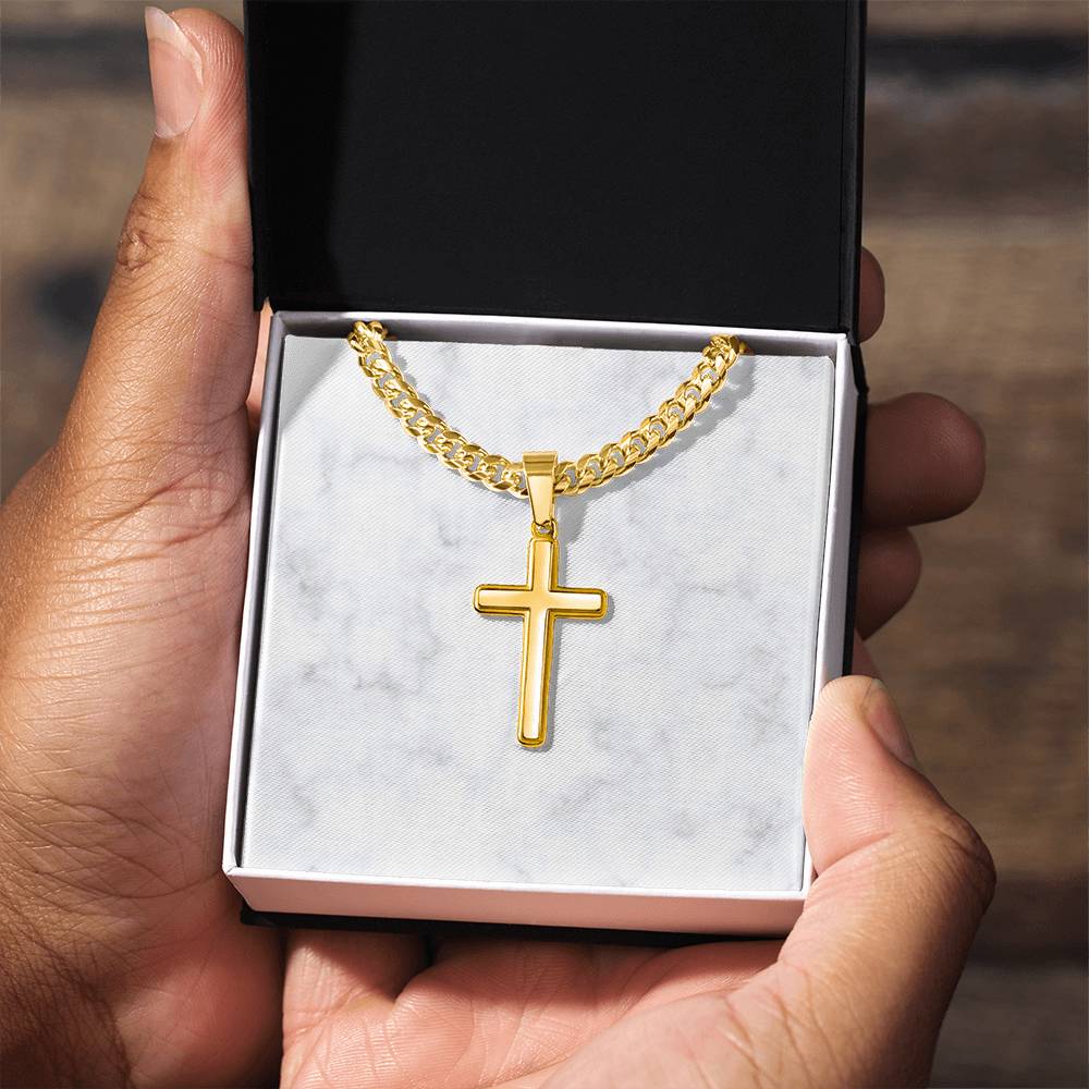 Personalized Cuban Link Chain Cross Necklace: Divine Link