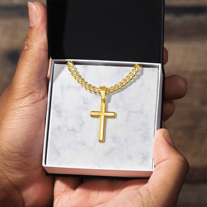 Personalized Cuban Link Chain Cross Necklace: Divine Link