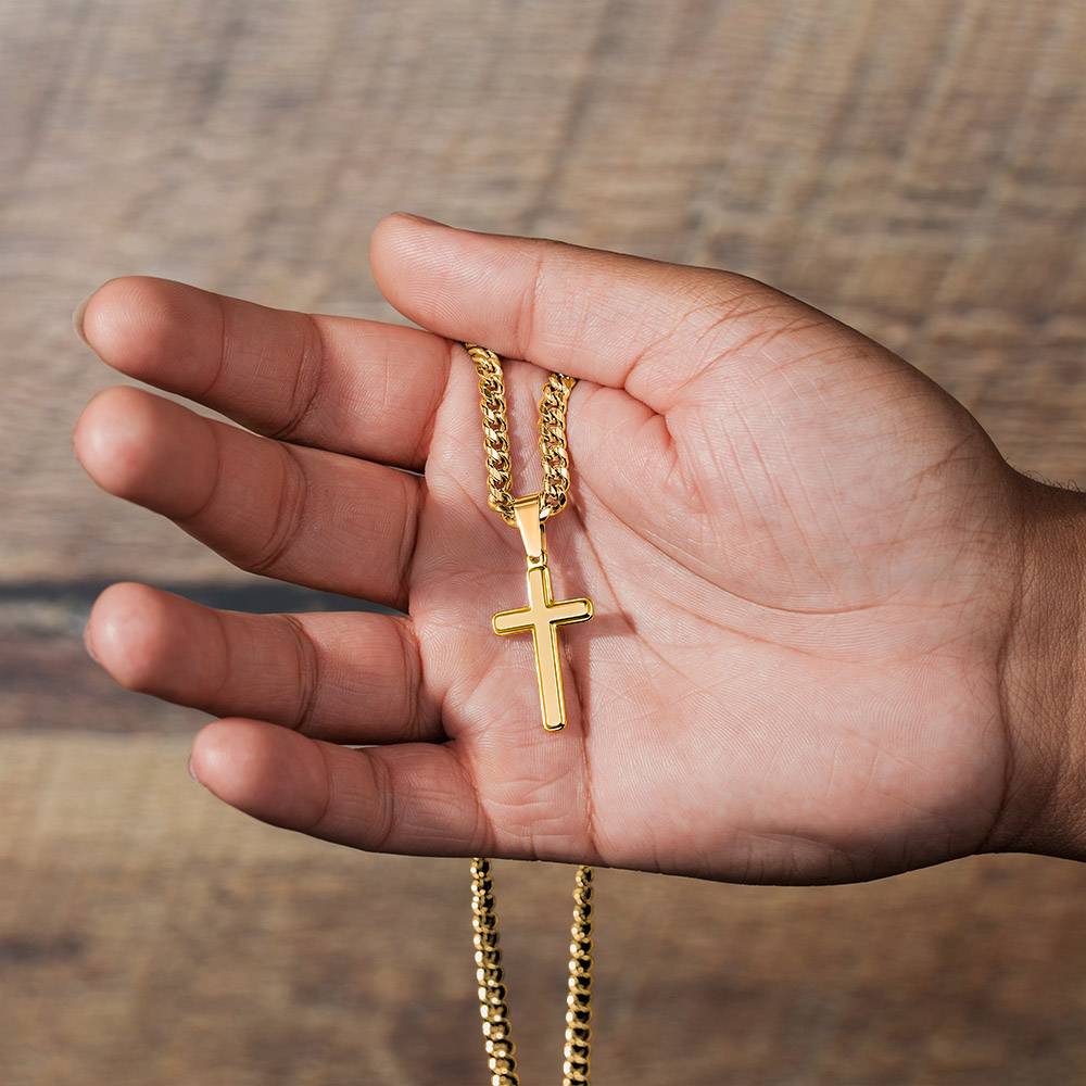 Personalized Cuban Link Chain Cross Necklace: Divine Link