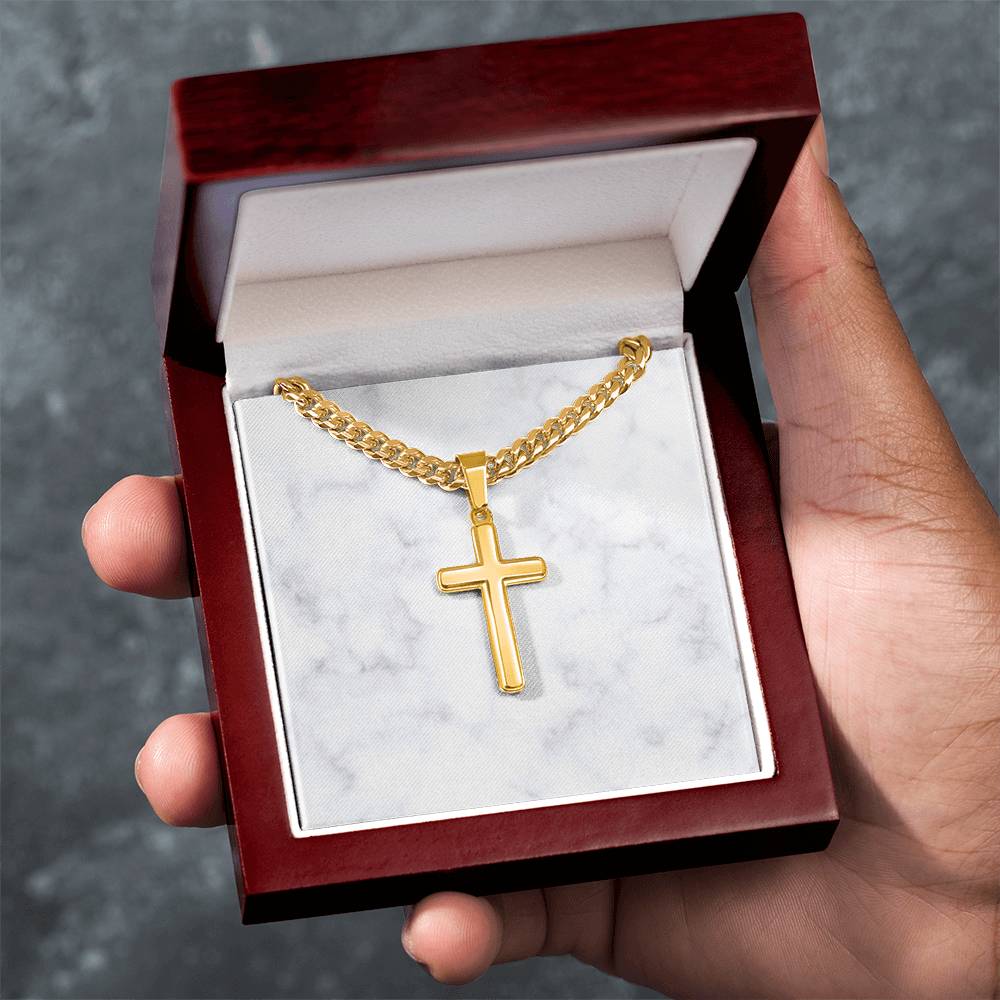 Personalized Cuban Link Chain Cross Necklace: Divine Link