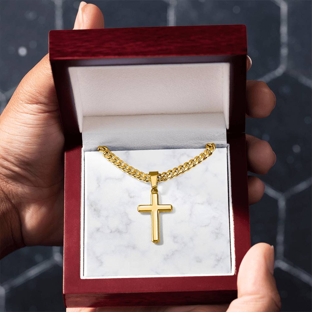 Personalized Cuban Link Chain Cross Necklace: Divine Link